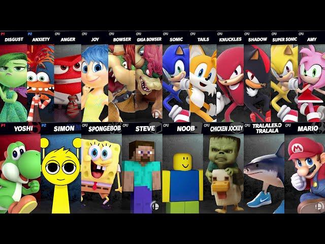 Sonic vs Mario vs Tralalero Tralala vs Chicken Jockey vs Sprunki | Super Smash Bros Ultimate