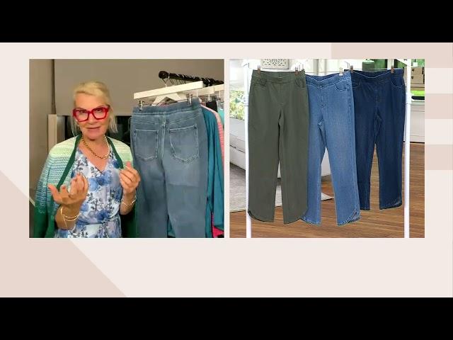 Isaac Mizrahi Live! Knit Denim Straight Leg Ankle Jeans w/ Tulip Hem on QVC