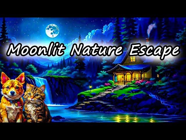 ️ Tranquil Nature Sounds | Waterfall, Birds Singing & Moonlight Music 