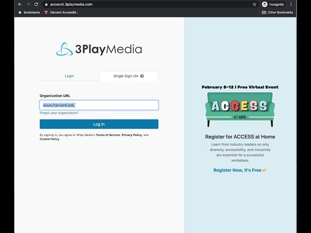 How to login to 3Play Media using HarvardKey