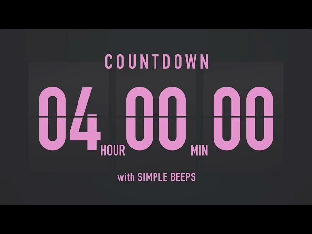 4 Hours Countdown Flip Clock Timer / Simple Beeps 