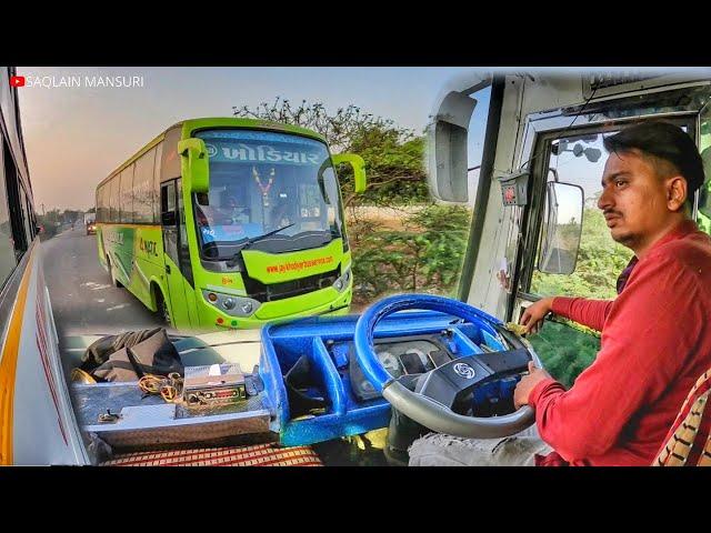 High Speed Bus Driving In Early Morning || Jay Khodiyar Travels || Gujarat