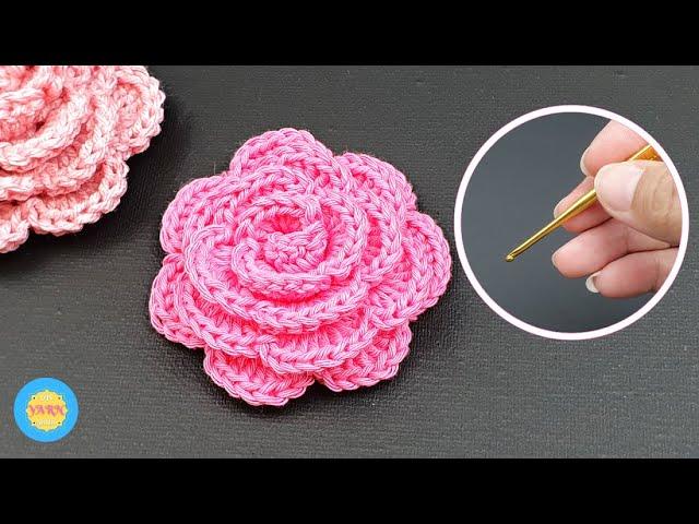 How to Crochet Rose Flower - Woolen Rose Flower - Hand Embroidery - DIY Yarn Studio