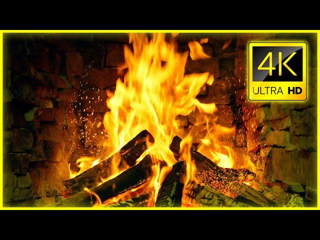  Cozy Fireplace Ambience  Virtual Relaxing Fireplace 4K & Crackling Fire Sounds with Burning Logs