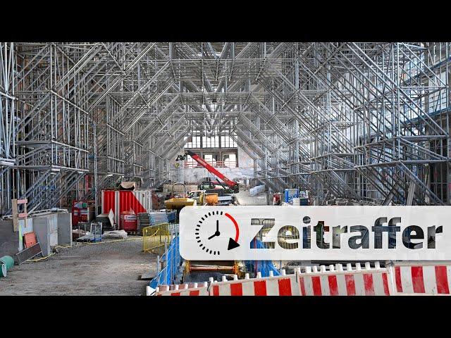 Zeitraffer: Bonatzbau – Kopfbahnsteighalle als Logistikweg und Baustelle zugleich