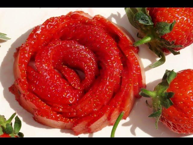 How To Make A Strawberry Rose Flower  | Fruit Carving Strawberries Garnishes