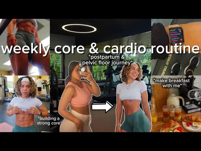 FITNESS VLOG: core & cardio routine, my postpartum journey, protein smoothie, HIGH protein breakfast