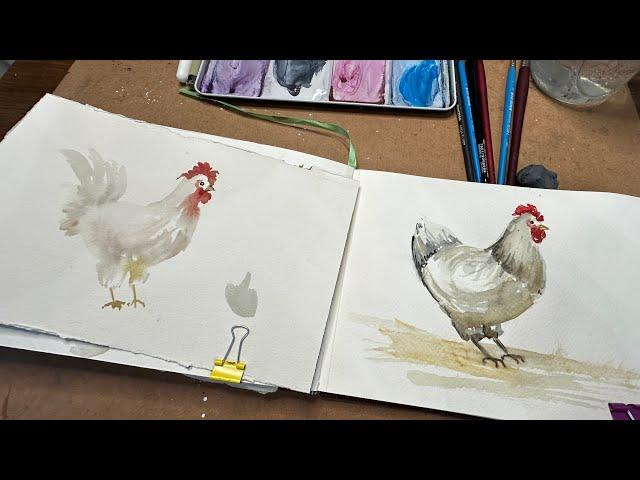 Watercolor Journal Day 10 (We're painting Chickens)