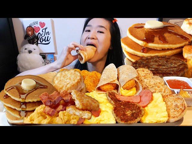 McDonald's XL BREAKFAST MUKBANG! Hotcakes, Breakfast Wraps, Bacon, McMuffins & Sausages - ASMR