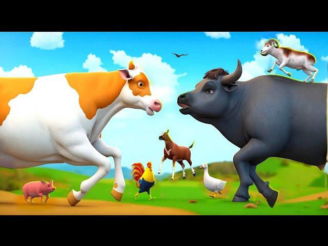 Cow vs. Buffalo: Epic Farm Animals Food Battle! | Mr. Donald’s Heroic Rescue Mission!