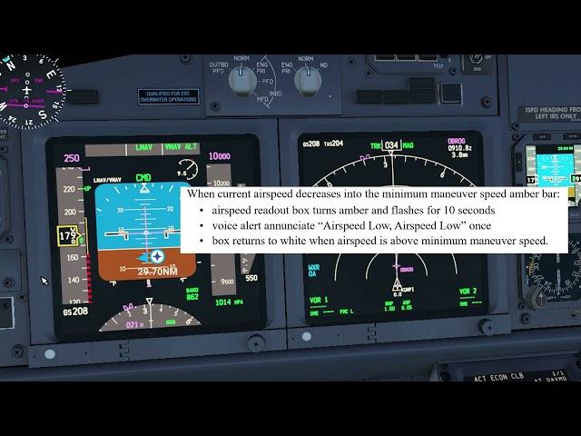 What happens when current airspeed decreases into the minimum maneuver speed amber bar?