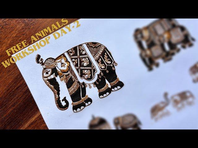 30 Days Free Animals Workshop Day-2 |Learn This Beautiful Elephant Startup Design| By Muskan Mehendi