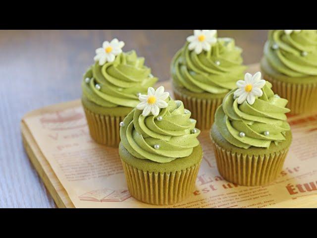 Bánh cupcake trà xanh | Matcha cupcakes with matcha buttercream