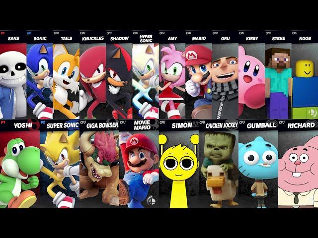 Sonic vs Mario vs Giga Bowser vs Yoshi vs Kirby vs Chicken Jockey | Super Smash Bros Ultimate