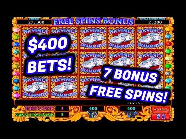 WITH FREE SPINS LIKE THESE YOU COULD QUIT YOUR JOB! ($400) MAX BET!  Da Vinci Diamonds Slot!