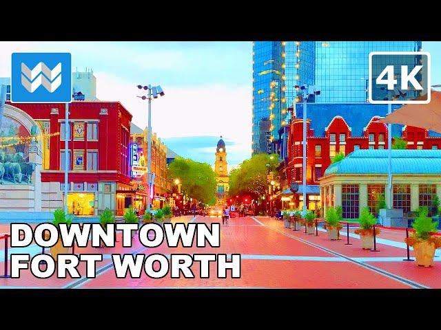 [4K] Sundance Square in Downtown Fort Worth, Texas - Night Walking Tour - Dallas Travel Guide 