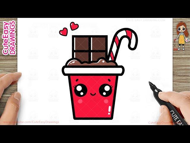 How to Draw a Cute Christmas Chocolate Drink - Easy Step-by-Step for Kids!