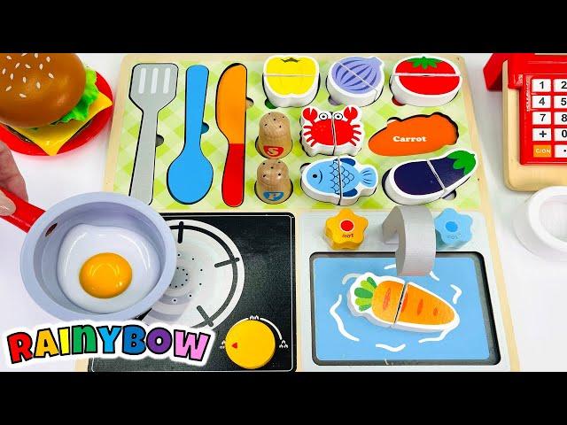 Toy Kitchen Cooking with Fun Wooden Cooking Puzzle