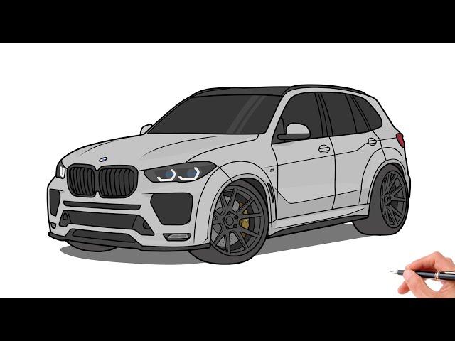 How to draw a BMW X5 2020 / drawing bmw x5m competition 2019 widebody car