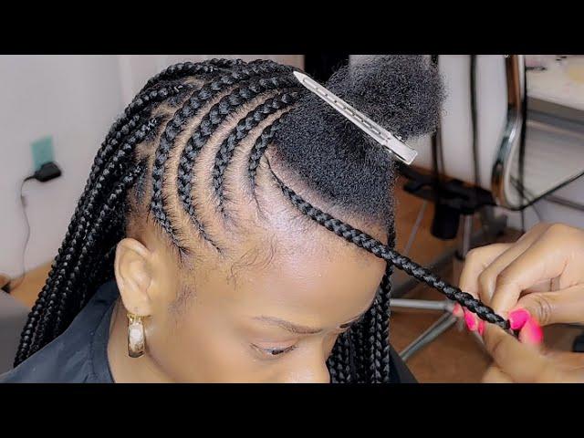 Short hair! Half Knotless / Half Lemonade Braids , fastest box braids in the back | Outre hair