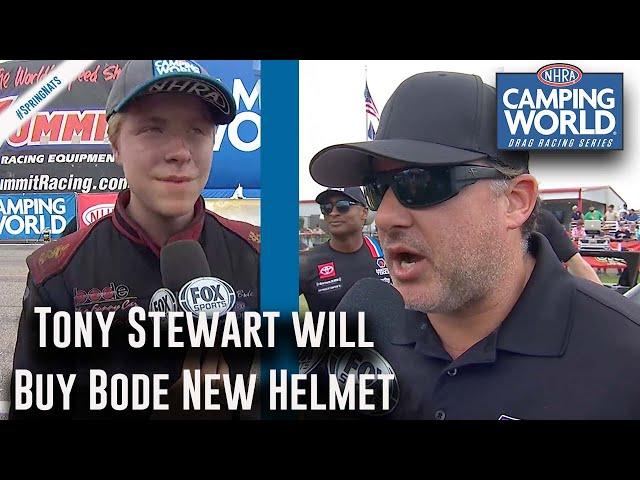 Tony Stewart says he'll buy Bobby Bode a new helmet after NHRA SpringNationals