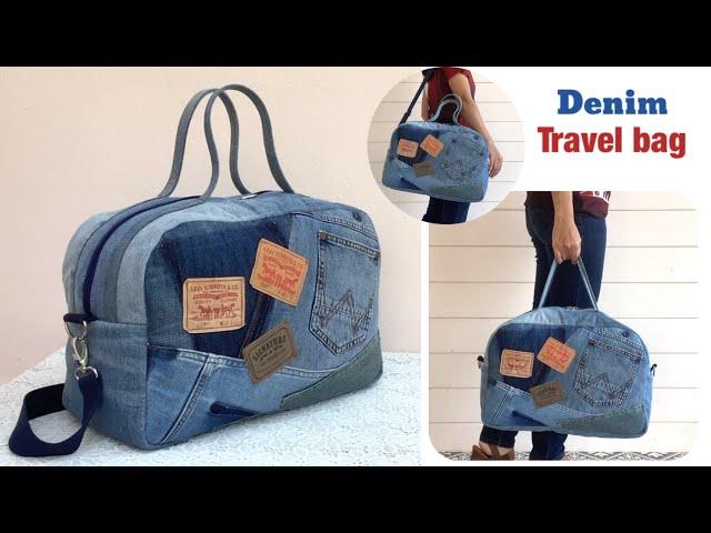 How to sew a denim travel bag tutorial, sewing diy travel bag from old jeans , old jeans reuse ideas