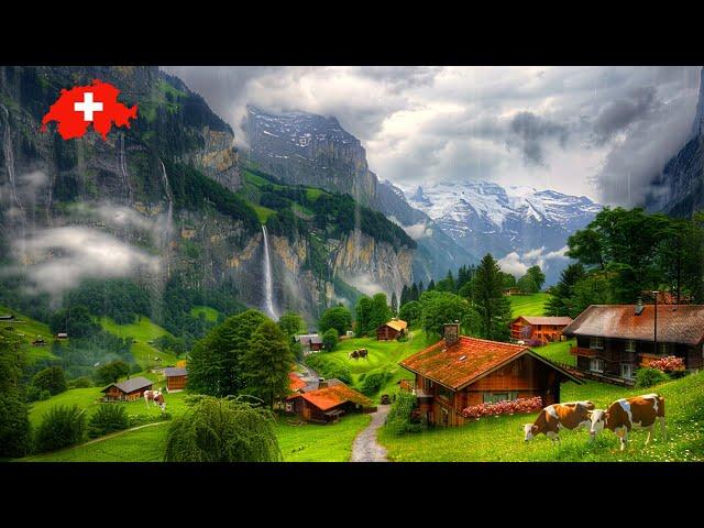 Lauterbrunnen, Switzerland  Walking in the Rain. Most Beautiful Villages in Switzerland 