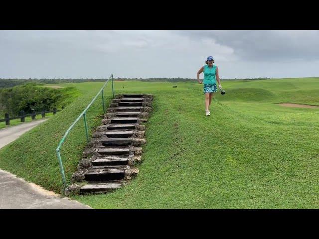 Dye Fore- New Nine- hole 6: Heather smokes her drive..