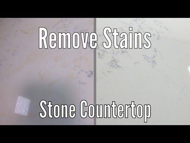 Removing stains and cleaning a quartz stone countertop piece