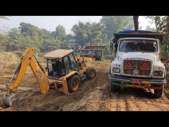 JCB Backhoe Collecting Soil and Loading in Dump Truck - Tractor Carrying Soil - JCB Tractor Video