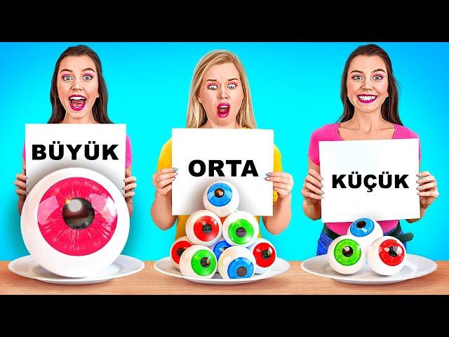 BÜYÜK VS ORTA VS KÜÇÜK TATLILAR || 123 GO tarafından 1000 Gıda Katmanı Mücadelesi! FOOD