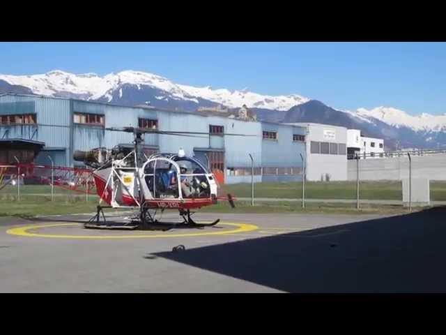 Air Glaciers Aérospatiale SA 315B Lama landing in Sion, Switzerland