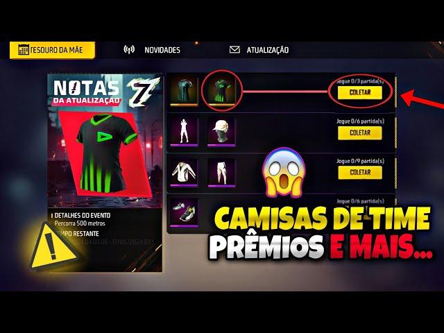 URGENTE!! PEGUE A NOVA CAMISA DE TIME GRÁTIS, EMOTE DO FLUXO? SAPATO ASTRO 2.0 - NOVIDADES FREE FIRE