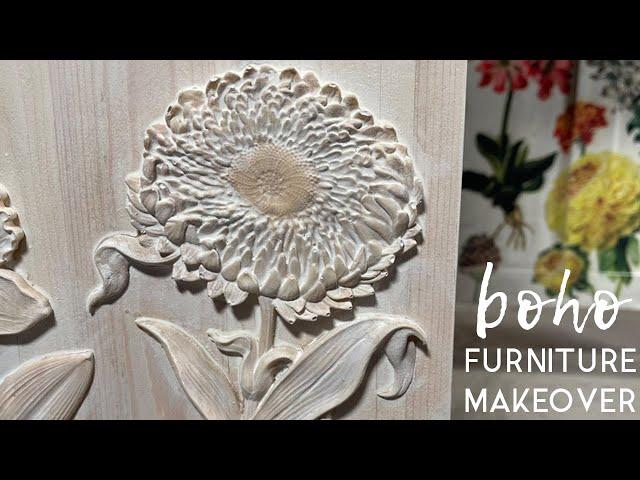 Boho Furniture Makeover  | Faux carved wood, white wash, decoupage and more!