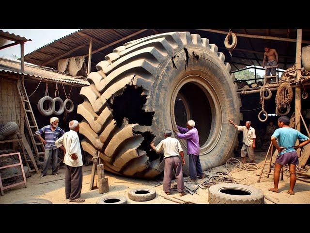 Hard working Craftsman Repairing big Caterpillar Loader Tire | Amazing Process |