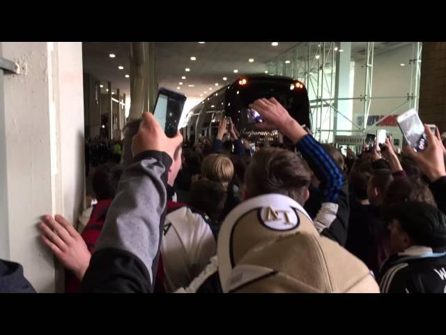 Newcastle fans greeting Sunderland fans