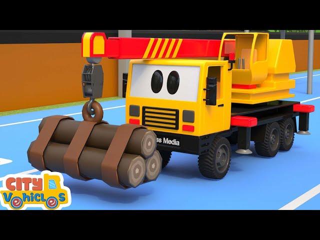 Construction vehicle change new wheels to pass barrier- - Tractor, dump truck and bulldozer for Kids