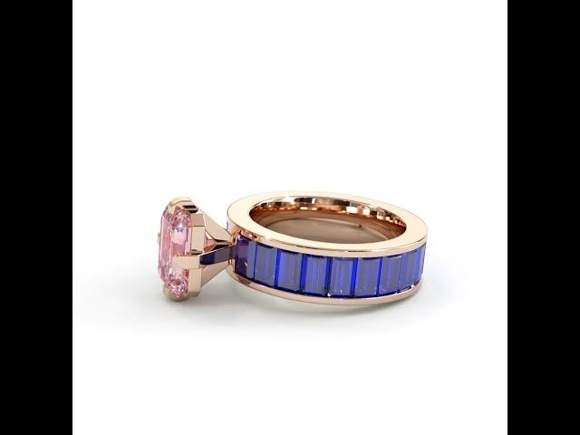 Custom made Pink diamond and blue sapphaire ring