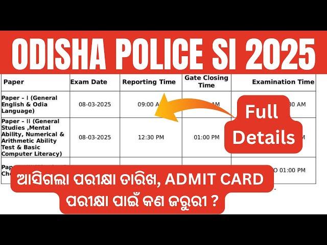 Odisha Police SI Exam Date 2025 OUT | SI Exam Time & Schedule Announced | Admit Card Download now