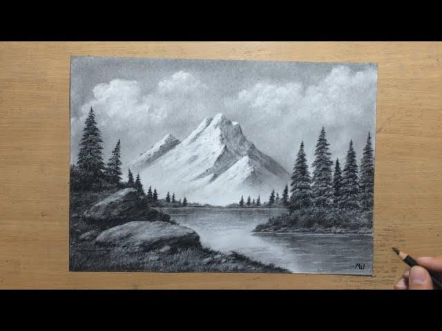 Charcoal Landscape Bob Ross Style