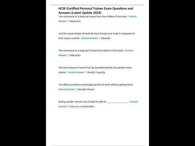 NCSF Certified Personal Trainer Exam Questions and Answers Latest Update 2024