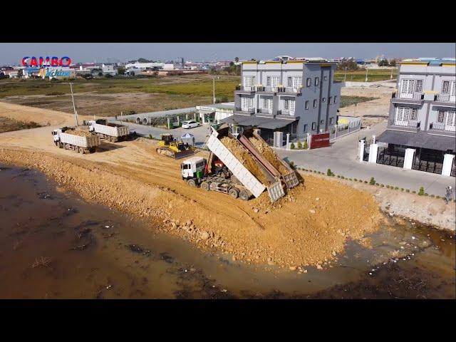 Great team work Land filling up Full Video Processing working by Bulldozer SHANTUi & Dump trucks