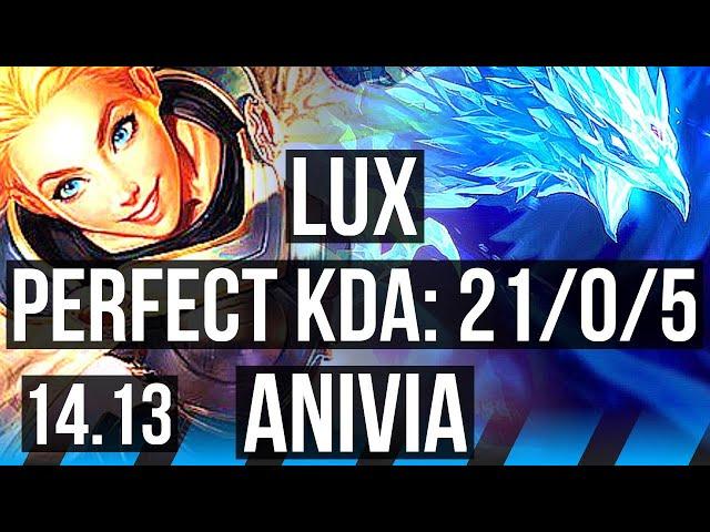 LUX vs ANIVIA (MID) | 21/0/5, Legendary, 47k DMG, Rank 14 Lux | EUNE Grandmaster | 14.13