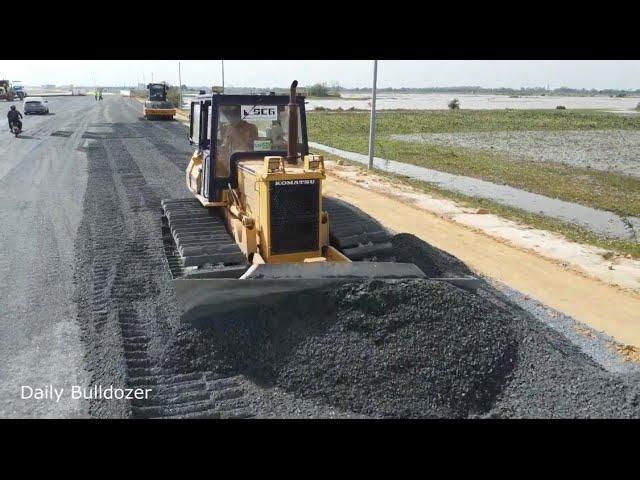 Dozer Clearing Gravel Making a New Road, Action Show of Road Construction Machines