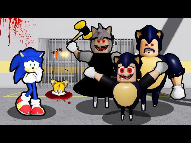 SONIC VS EVIL SONIC BARRY FAMILY PRISON RUN IN ROBLOX