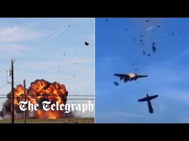 Moment two planes collide mid-air during Dallas air show