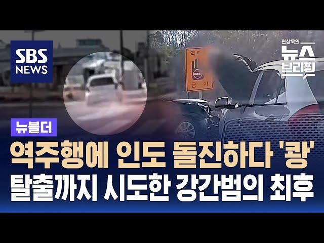 전자발찌 끊고 도주한 범인…역주행에 인도까지 돌진 / SBS / 뉴블더