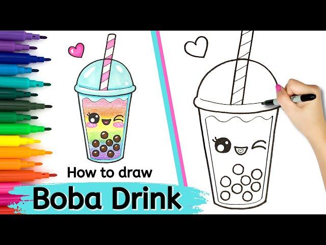 How To Draw Cute | Rainbow Boba Drink | EP 44 | Drawing Tutorial