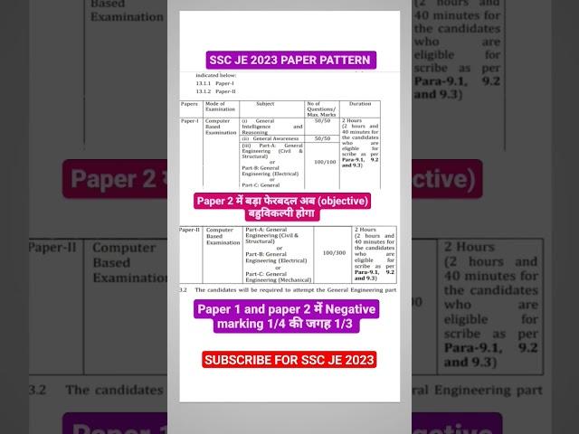 SSC JE 2023 Exam pattern 2023 ssc je pattern civil electrical mechanical #sscje2023 negative marking