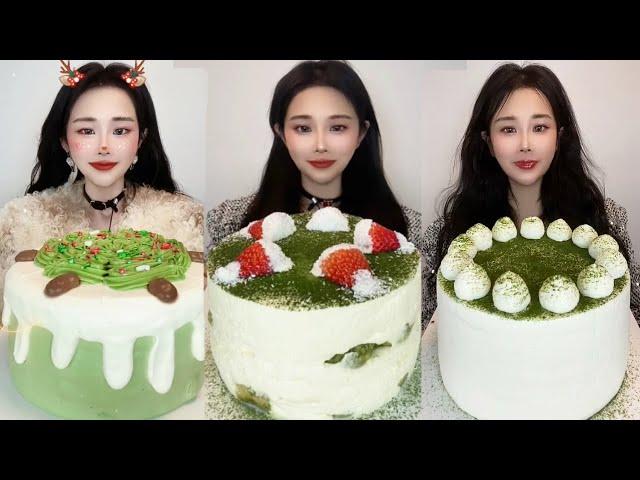 AsmrEating Matcha Cream Cake (Soft And Waxy Sound) 크림丨먹방丨Mukbang丨Satisfying丨Eatings